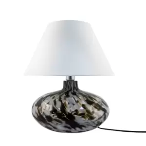 Image of Adana III Table Lamp with Round Tapered Shade, Black, White, 1x E27