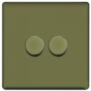 Image of Wickes Dimmer Switch 2 Gang 2 Way 400W Pearl Nickel Screwless Flat Plate