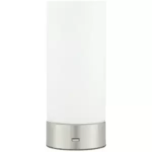 Image of Touch Dimmable Table Lamp Nickel & Frosted Glass Shade Modern Light usb Charger