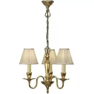Image of Luxury Hanging Ceiling Pendant Light Solid Brass & Beige Shade 3 Lamp Chandelier