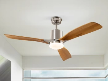 Image of Anemos 6 Speed Ultra Quiet Satin Nickel Ceiling Fan Wood Blades with LED Light, Remote Control, Timer & Reversible Functions
