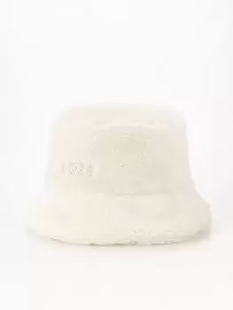Image of BOSS Logo Bucket Hat in Teddy Fleece - White, Women
