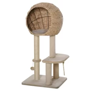 Image of PawHut Cat tree Tower 100cm Climbing Activity Center with Sisal Scratching Post Condo Perch Hanging Balls Teasing Rope Toy Cushion Cattail Fluff