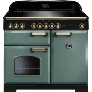 Image of Rangemaster Classic Deluxe CDL100EIMG/B 100cm Electric Range Cooker with Induction Hob - Mineral Green / Brass - A/A Rated