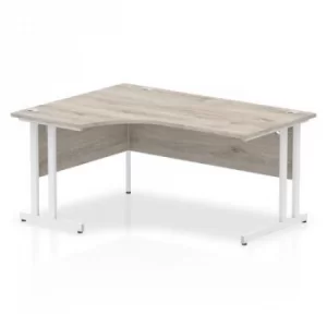 Image of Impulse 1600mm Left Crescent Desk Grey Oak Top White Cantilever Leg I0