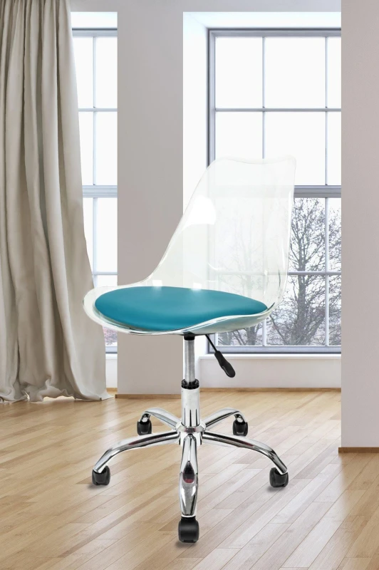 Image of Fusion Living Soho Clear Plastic Dining Chair with Swivel Base in Teal Teal Unisex