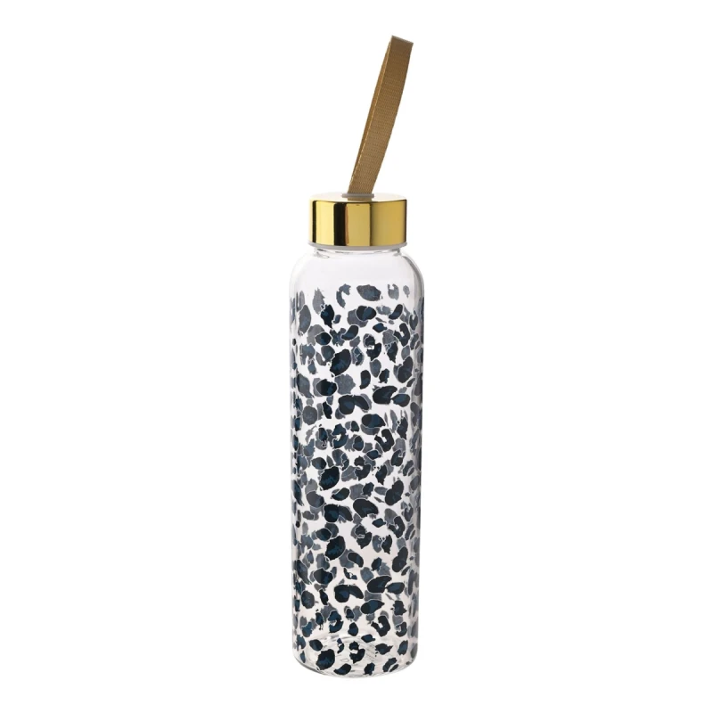Image of Frida Leopard Print Glass Water Bottle - 420ml Multi