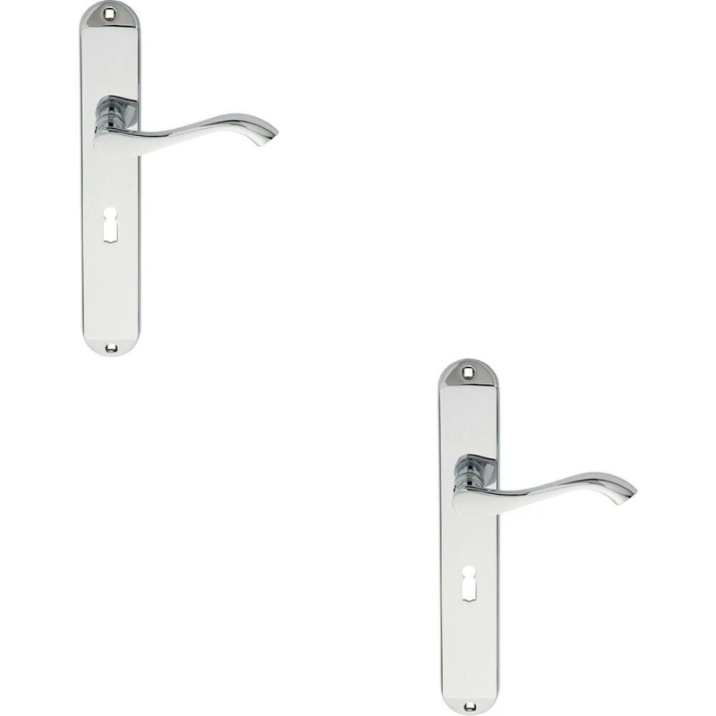 Image of Loops 2x PAIR Curved Handle on Long Slim Lock Backplate 241 x 40mm Polished Chrome Multi