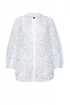 Image of French Connection Chania Lace Puff Sleeve Shirt Blue