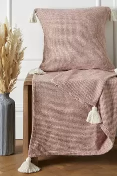 Image of Kaidon' 100% Cotton Bedspread Throw Woven Dogtooth With Tassels