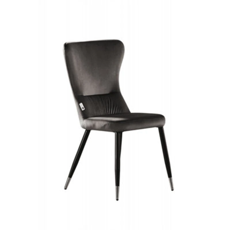 Image of Life Interiors Life Interiors Single New York Modern Velvet Dining Chair with High Back, Black Metal Legs, and Chrome Tips in Dark Grey Dark Grey One