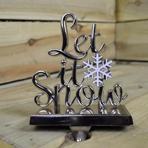 Image of 22cm Silver Christmas Stocking Hanger -Let it Snow/We Wish you a Merry Christmas