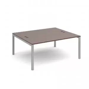 Image of Connex back to back desks 1600mm x 1600mm - silver frame and walnut