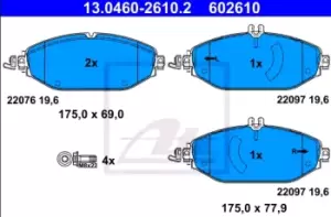 Image of ATE Brake pad set 13.0460-2610.2 Brake pads,Brake pad set, disc brake MERCEDES-BENZ,C-Klasse T-modell (S205),C-Klasse Limousine (W205)