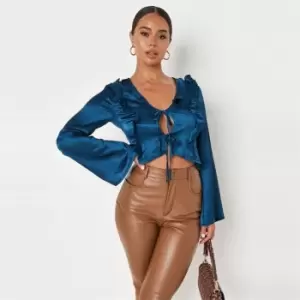 Image of Missguided Chiffon Tie Front Blouse - Blue