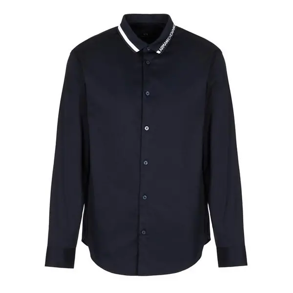 Image of Armani Exchange Collar Long Sleeve Shirt - Blue XL