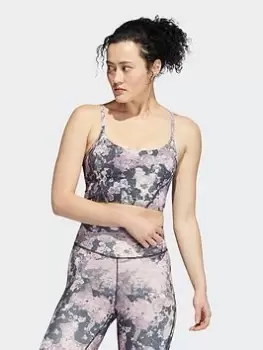 Image of adidas Yoga Light-support Long Line Graphic Bra, Purple, Size L, Women