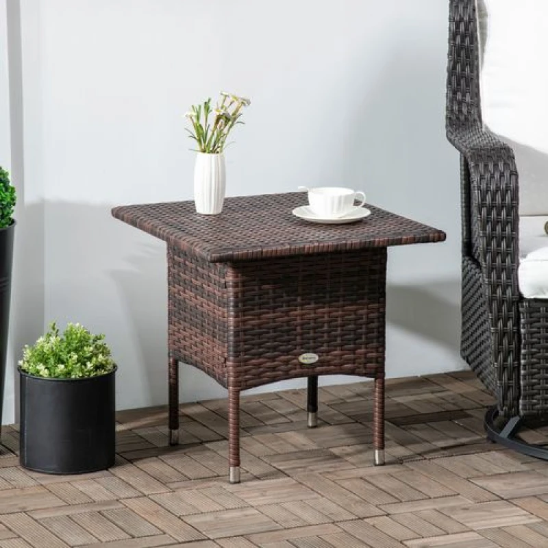 Image of Outsunny PE Rattan Outdoor Coffee Table, Easy Match Rattan Side Table Brown