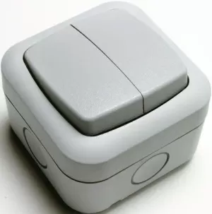 Image of Theben / Timeguard Grey 13 A Surface Mount Rocker Light Switch Dark Grey 26 mm, 2 Way Screwed Satin, 1 Gang BS Standard, 230 V 96mm Neon