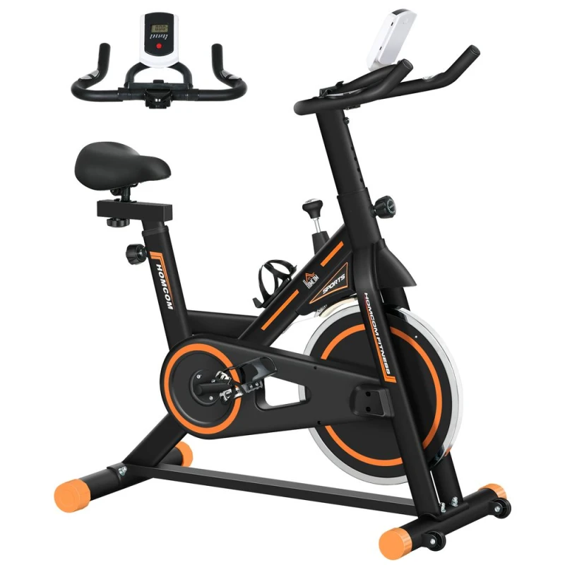 Image of HOMCOM Exercise Bike Indoor Cycling W/ Lcd Display, Heart Rate Sensor, Orange A90-144V00OG
