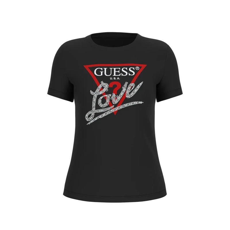 Image of Guess Womens T-Shirt Guess Pearls Love Triangle Noir Female S