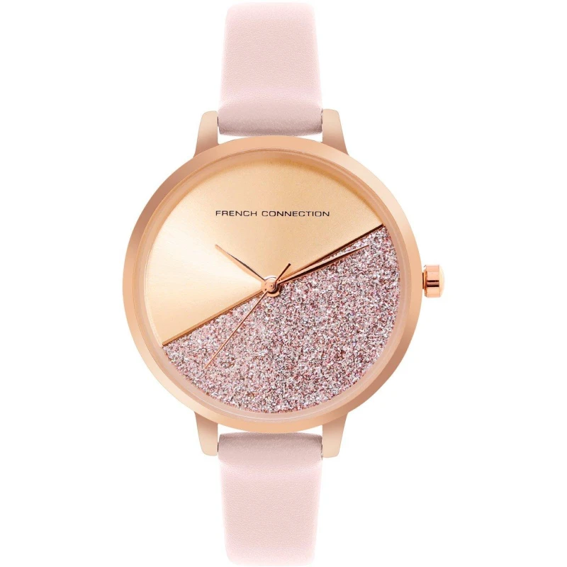 Image of French Connection Rose Case Round Shape Pink Strap Quartz Watch Rose Gold female One Size