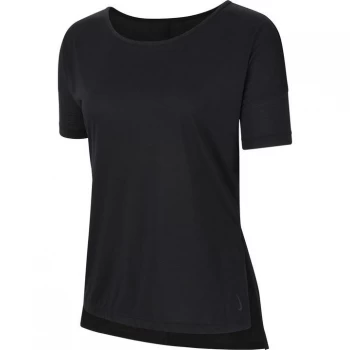 Image of Nike Yoga Short-Sleeve Top Ladies - BLACK/DK SMOKE GREY