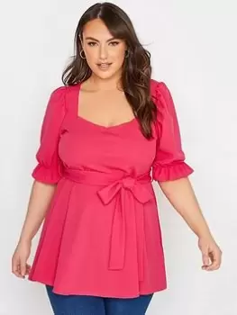 Image of Yours Clothing Sweetheart Peplum Top Hot Pink, Size 16, Women