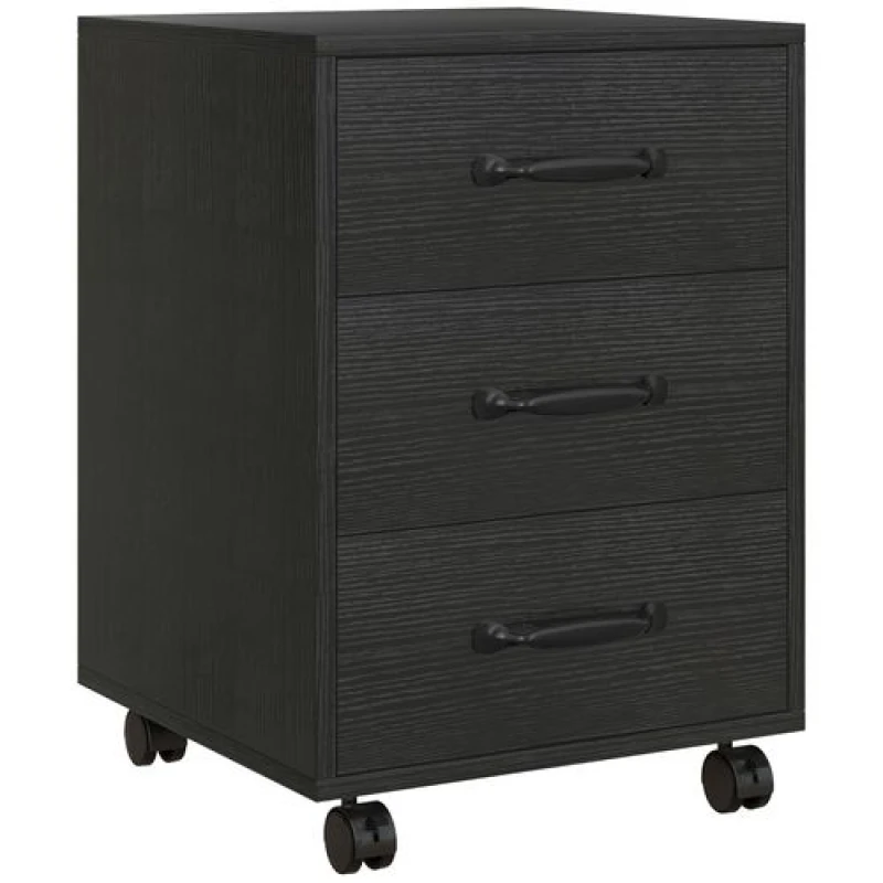 Image of 3 Drawer Rolling File Cabinet with Wheels Under Desk Mobile Filing Cabinet White - Black - HOMCOM TJ Hughes 5056725596125