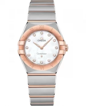 Image of Omega Constellation Manhattan Quartz 28mm Mother of Pearl Dial Diamond Rose Gold and Stainless Steel Womens Watch 131.20.28.60.55.001 131.20.28.60.55