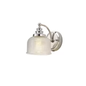 Image of DeRuyter Switched Wall Lamp E27 Polished Nickel, Prismatic Glass