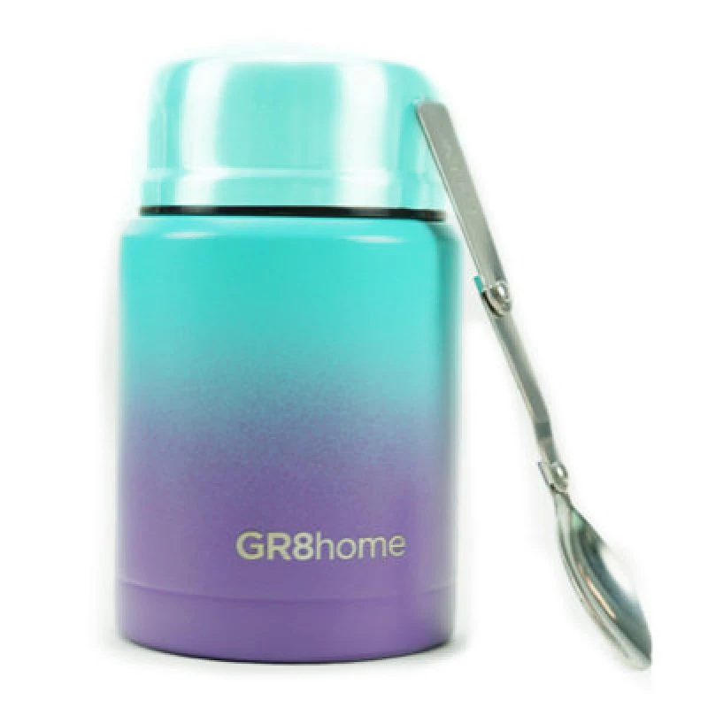 Image of Gr8 Home Stainless Steel Insulated Vacuum Food Flask With Spoon Green Violet Green unisex