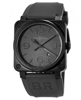 Image of Bell & Ross Aviation Automatic Black Dial Ceramic Rubber Strap Mens Watch BR0392-PHANTOM-CE BR0392-PHANTOM-CE