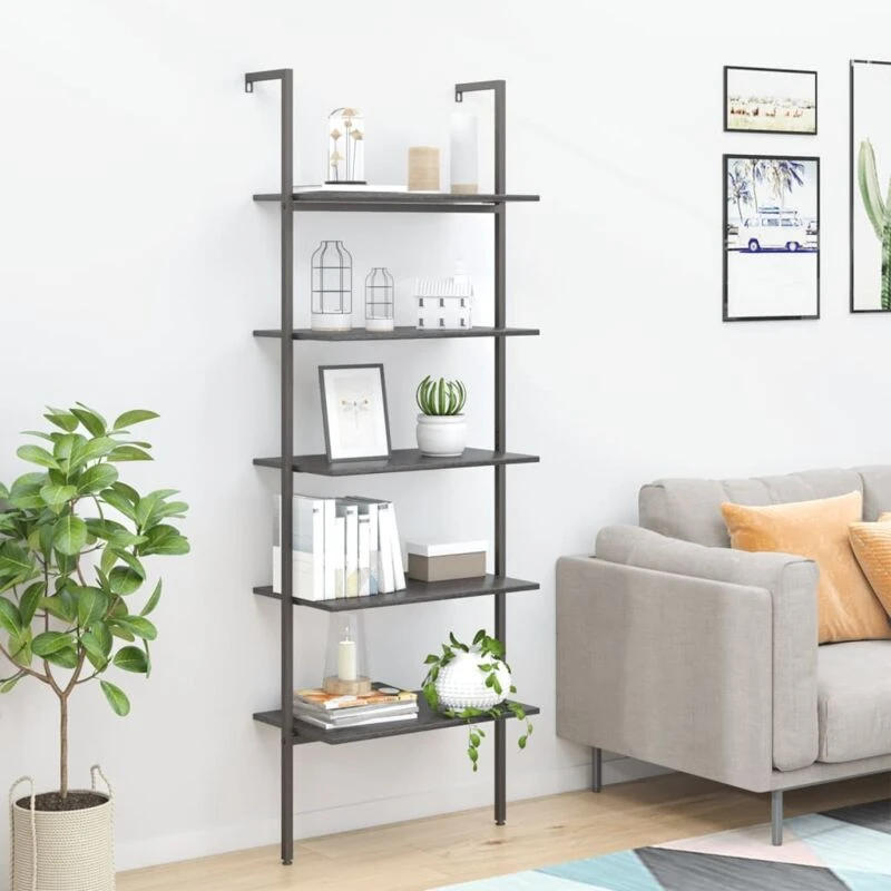 Image of Vidaxl 5-tier Leaning Shelf Black 64X35X185 Cm, Black 336387