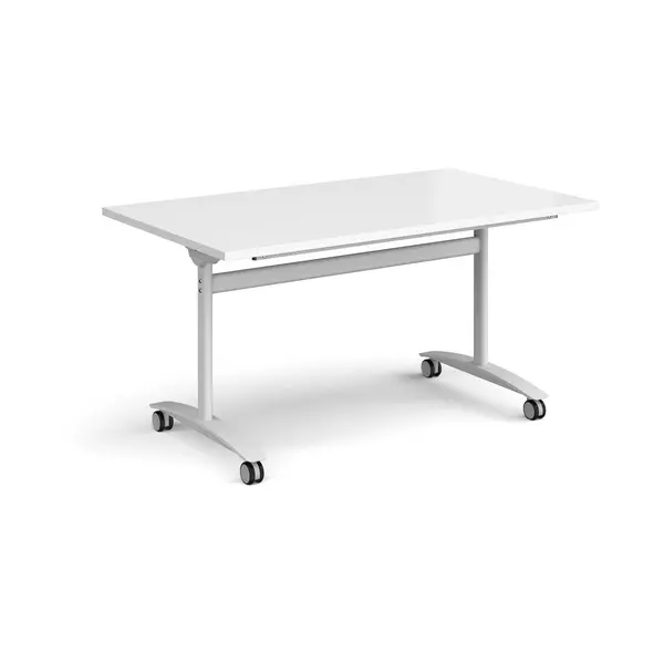 Image of Rectangular Deluxe Fliptop Meeting Table with White Frame 1400mm x 800mm - White