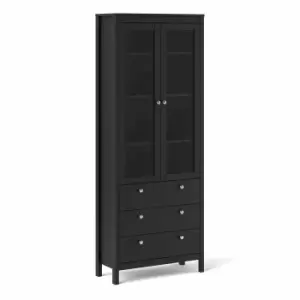 Image of Madrid Glazed Display Cabinet with 3 Drawers, black