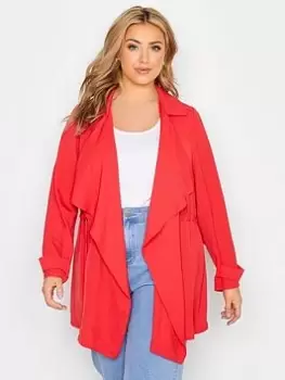 Image of Yours Clothing Waterfall Twill Jacket Watermelon, Pink, Size 22, Women