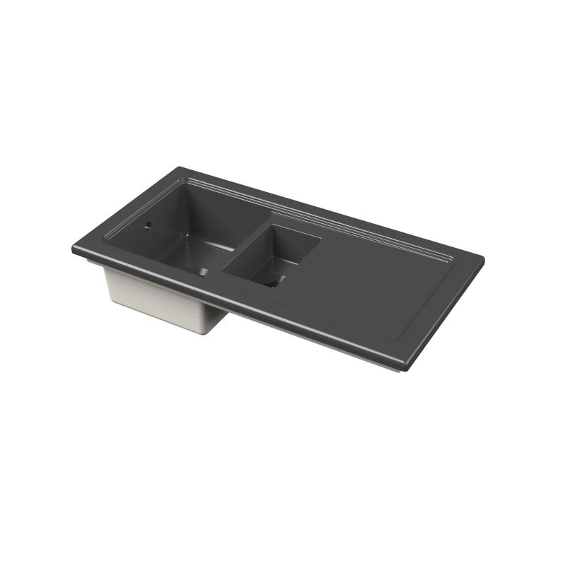 Image of Balterley Fireclay Ceramic 1.5 Bowl Kitchen Sink Drainer Soft Black 1010mm Black
