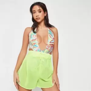 Image of Missguided Sheer Floaty Beach Cover Up Shorts - Green