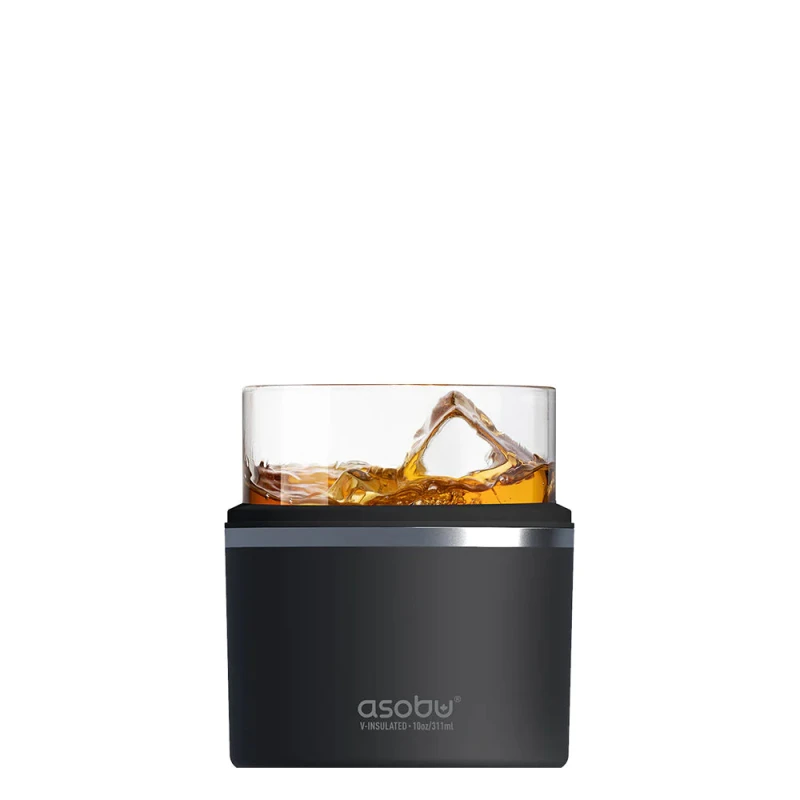Image of asobu Whiskey Glass with Insulated Stainless Steel Sleeve 311ml Black Black