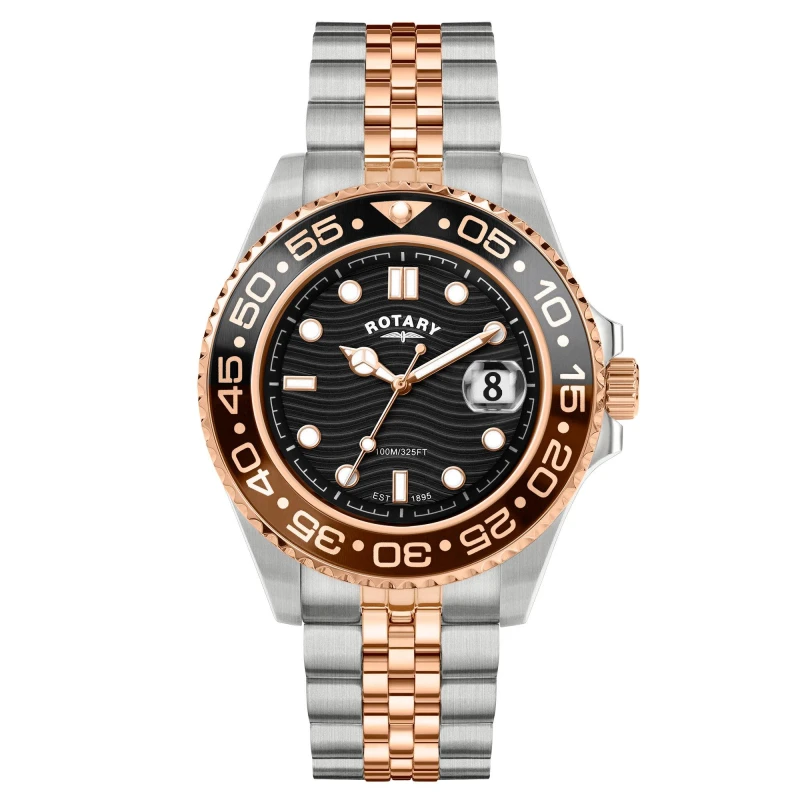 Image of Rotary Mens Apex 100 Back Dial SS Bracelet Watch Silver & Rose G male One Size