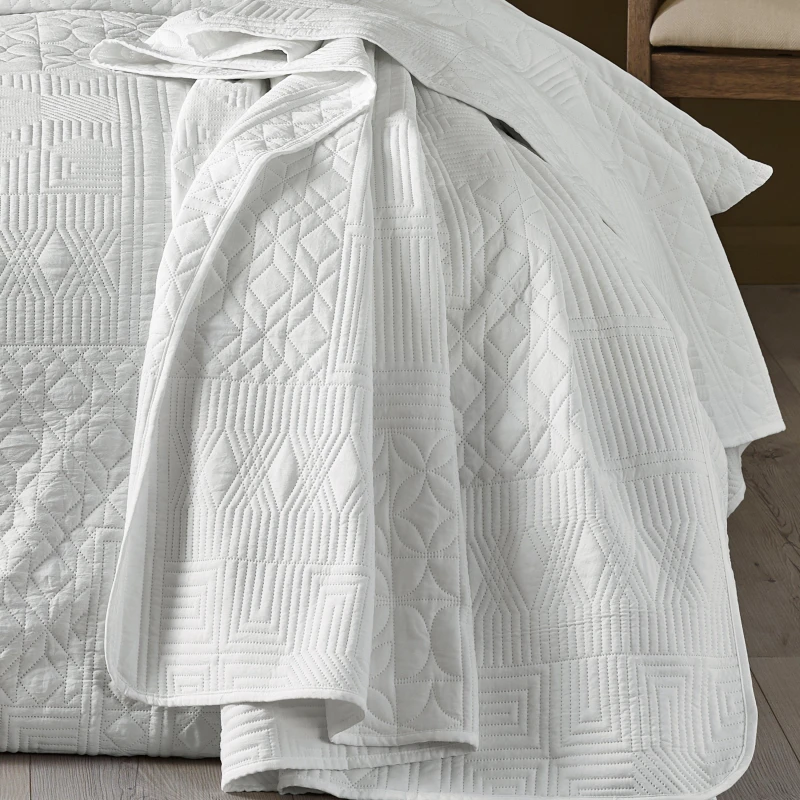Image of Catherine Lansfield Folkstone Geo Quilted 220cm x 230cm Bedspread Set White
