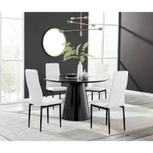 Image of Furniture Box Palma Black Semi Gloss Round Dining Table and 4 White Milan Black Leg Chairs
