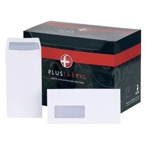 Image of Plus Fabric Pocket Envelopes 110gm2 Press Seal Window DL White 1 x Pack of 500