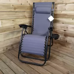 Image of Pack of Two Multi Position Garden Gravity Relaxer Chair Sun Loungers with Sun Canopy in Grey