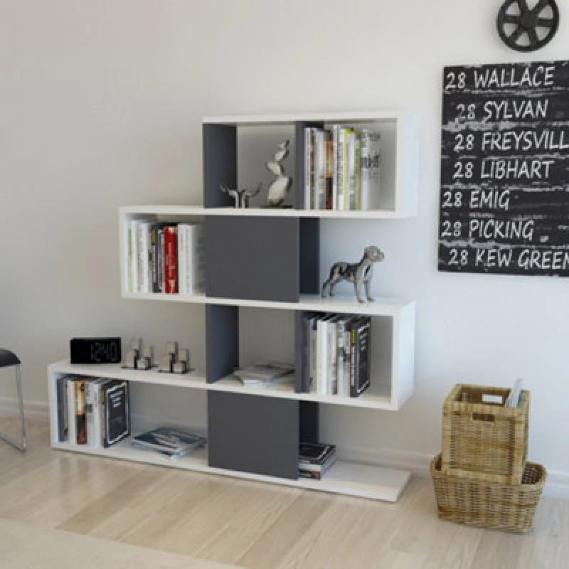 Image of Decorotika Karlin 4-tier Bookcase Bookshelf Shelving Unit Grey