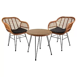 Image of Charles Bentley Natural Wicker Bistro Set 180g Polyester, Black Steel Frame, Flat and Round