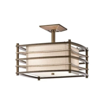 Image of Moxie - 2 Light Rectangle Semi Flush Ceiling Light Bronze, Beige, E27 - Elstead