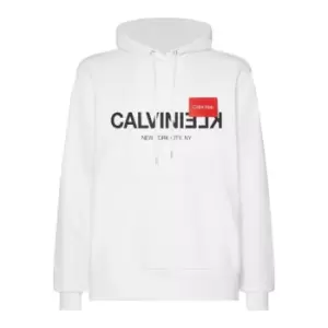 Image of Calvin Klein Text Reverse Logo Hoodie - White