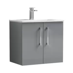 Image of Arno Gloss Cloud Grey 600mm Wall Hung 2 Door Vanity Unit with 18mm Profile Basin - ARN1323B - Cloud Grey - Nuie